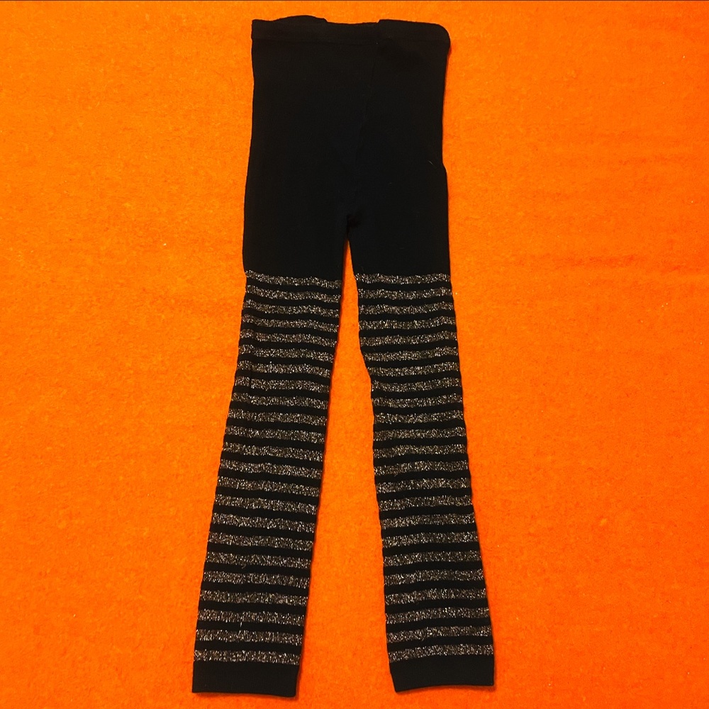 Black and copper gold lurex striped cropped tights EUC